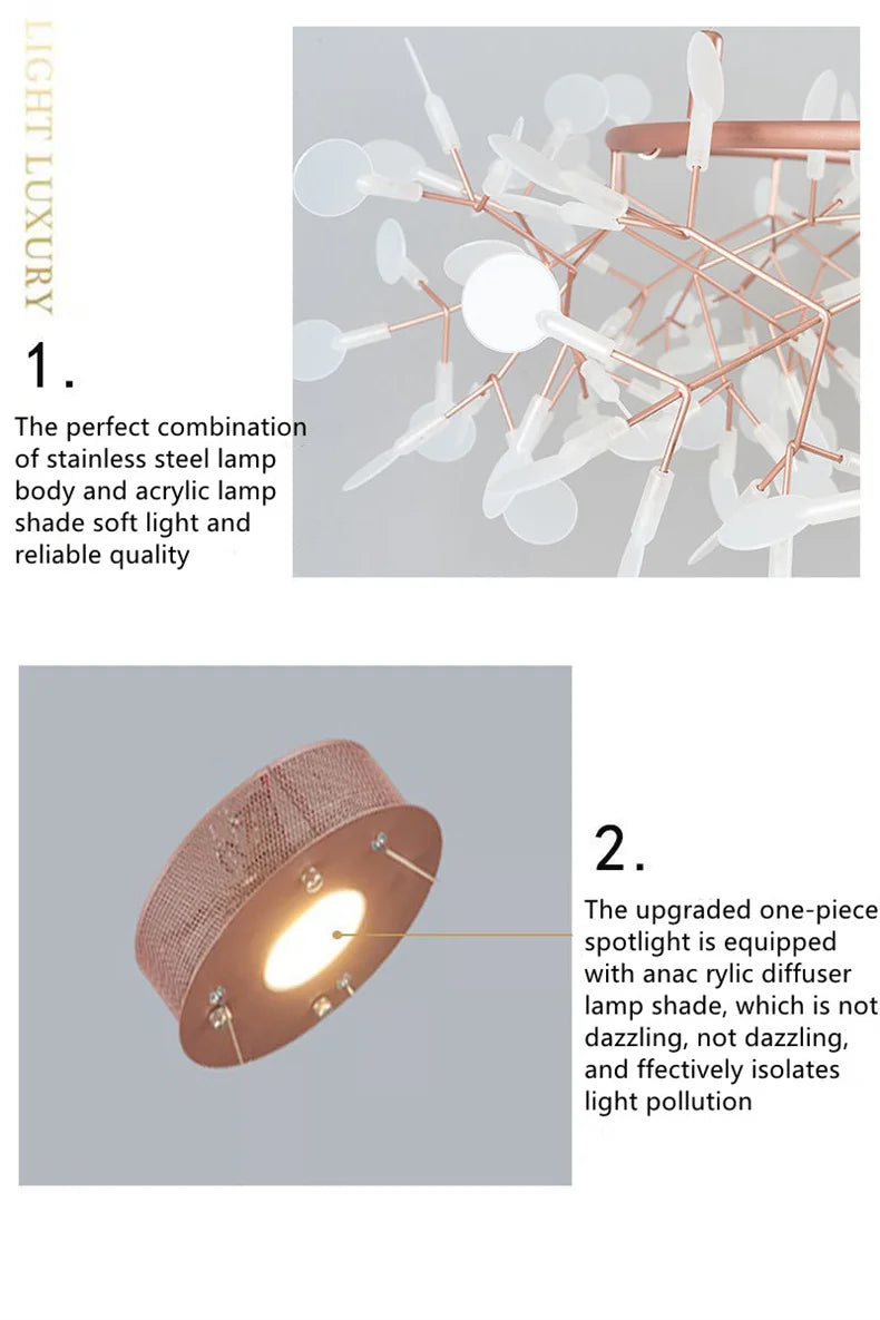 Nordic LED Firefly Ceiling Chandelier Modern Living Dining Room Pendant Lamp Bedroom Hanging Light Lustre Home Decor Fixture2023