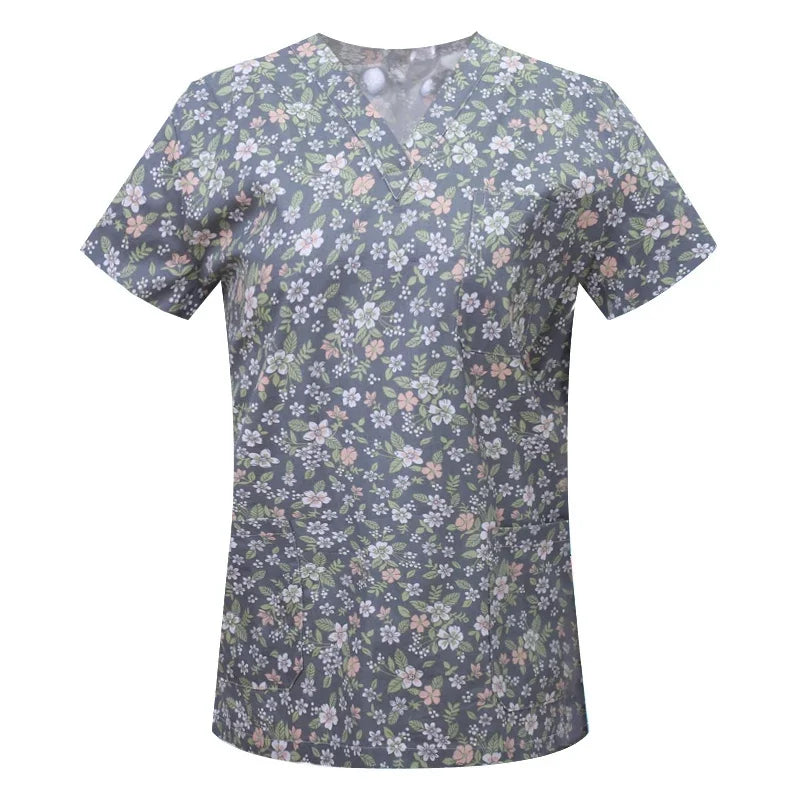 Women's Nursing Clothing High-quality Print Top Accessories Doctors Medical Uniform Hospital Nurse Beauty Salon Scrubs Top Women
