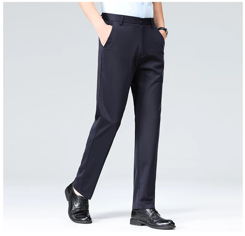 Men Suit Pants Light Thin Elastic Slim Fit Dress Pants Business Solid Casual Straight Leg Trouser Men Clothing Oversize 29-42