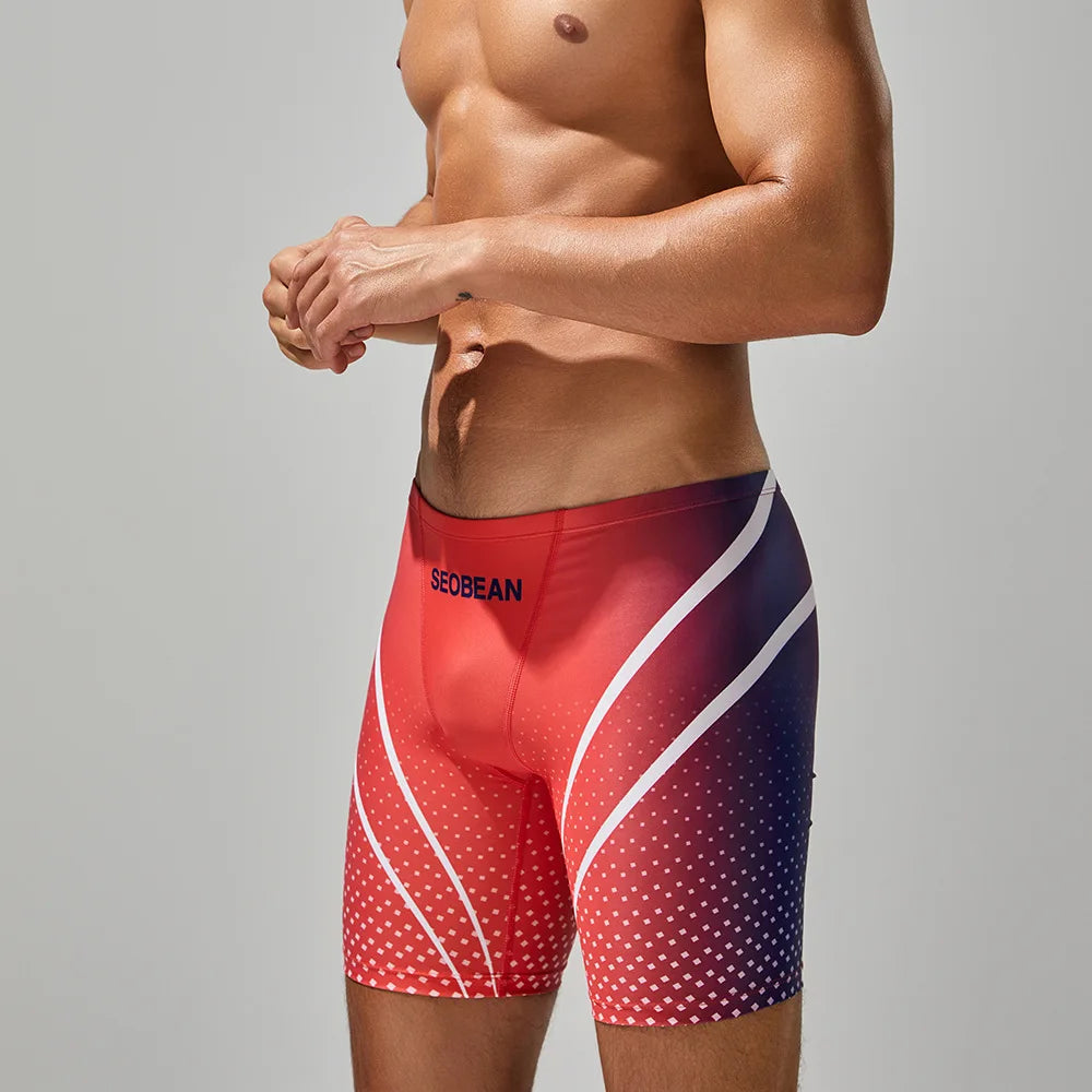 Men's Swimming Trunks Print Quick-Dry Slim-Fit Athletic Swimming Shorts Beach Water Sports Wear