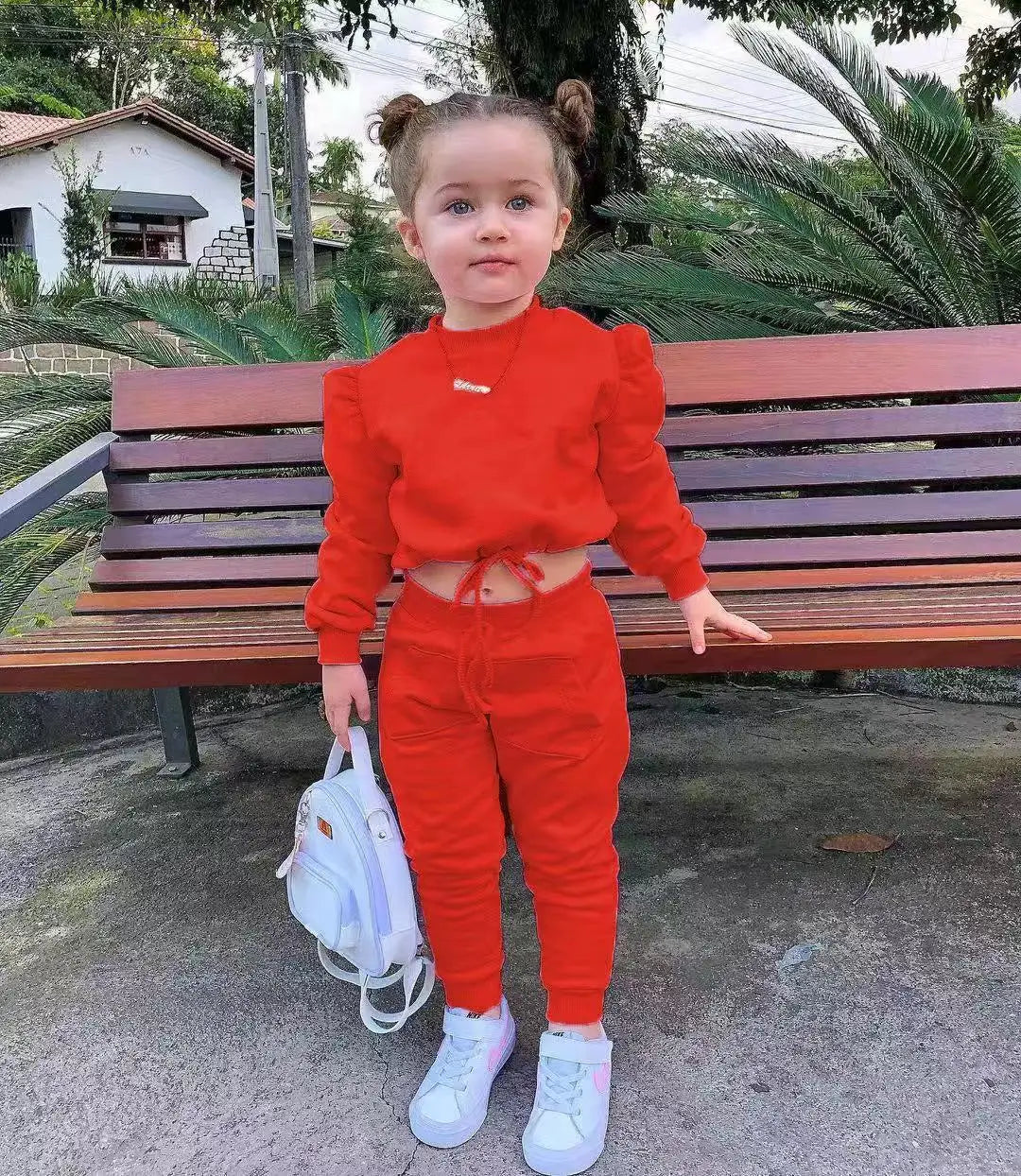 Children's Kids Girls Fall Clothing Outfits Solid Color Long Sleeve Crop Tops+Sport Pants Trousers Fashion Clothes Sets 1-7Y