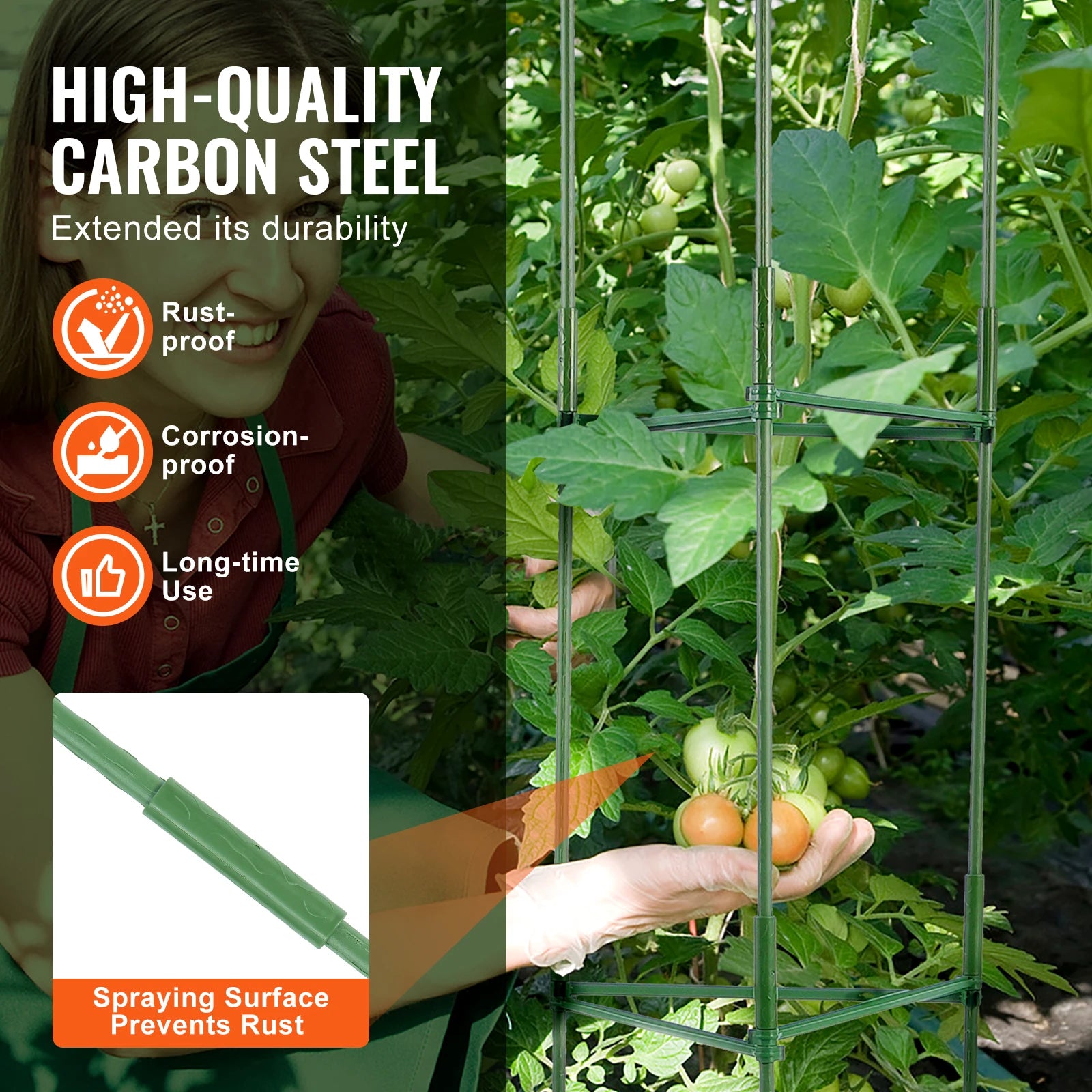 SucceBuy 6 Packs Tomato Cages for Garden Trellis Plant Stakes Suppor for Raised Garden Bed Vegetables Flowers Climbing Plants