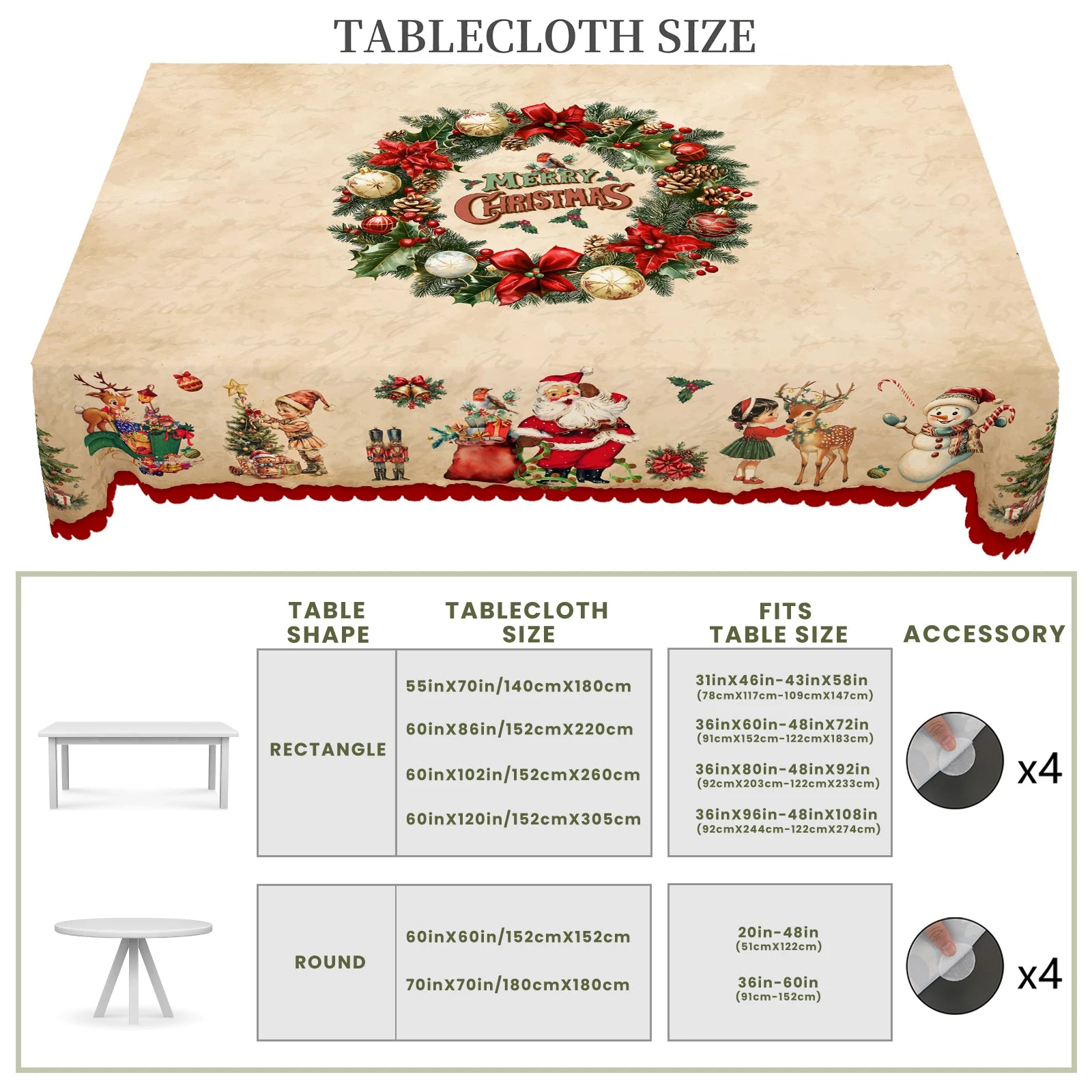 1 Piece Merry Christmas Themed Printed Tablecloth, Retro Country Farmhouse Style, Santa Claus, Christmas Gift Pattern Design, Suitable for Christmas, New Year Party, Party Decoration, Kitchen Accessories, Room and Outdoor Dec