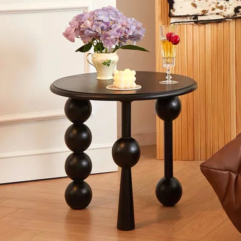 French Light Luxury Walnut Coffee Table Vintage Round Storage End Table Solid Wood Sofa Nightstand Living Room Bedside Accent
