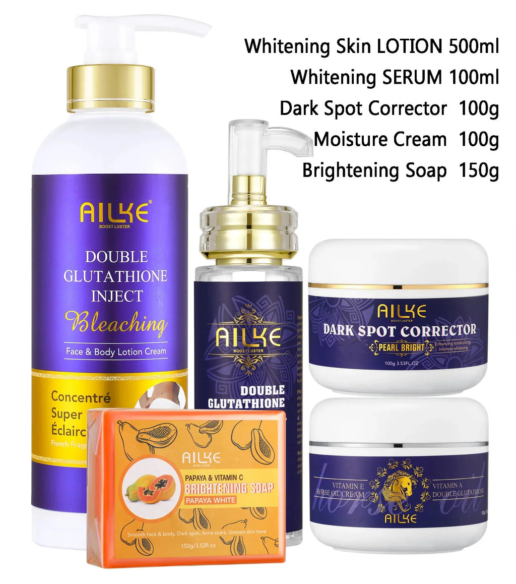AILKE Double Glutathione Whitening Daily Skin Care, Clean Skin, Lightening, Even Toning, Remove Melanin, For All Skin Types