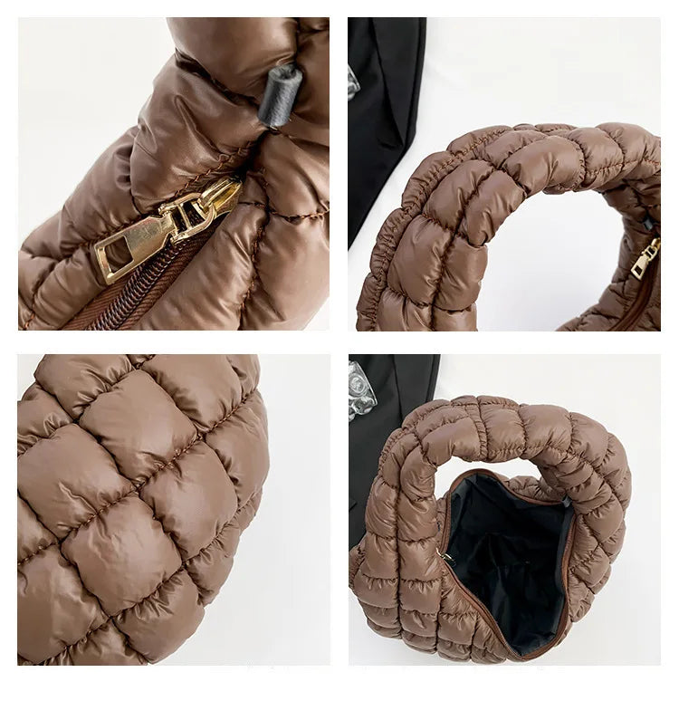 Quilted Embroidered Thread Women's Bag Pleated Cloud Mini Handbags Down Padded Lightweight Clutch Bag Cotton Small Shoulder Bags