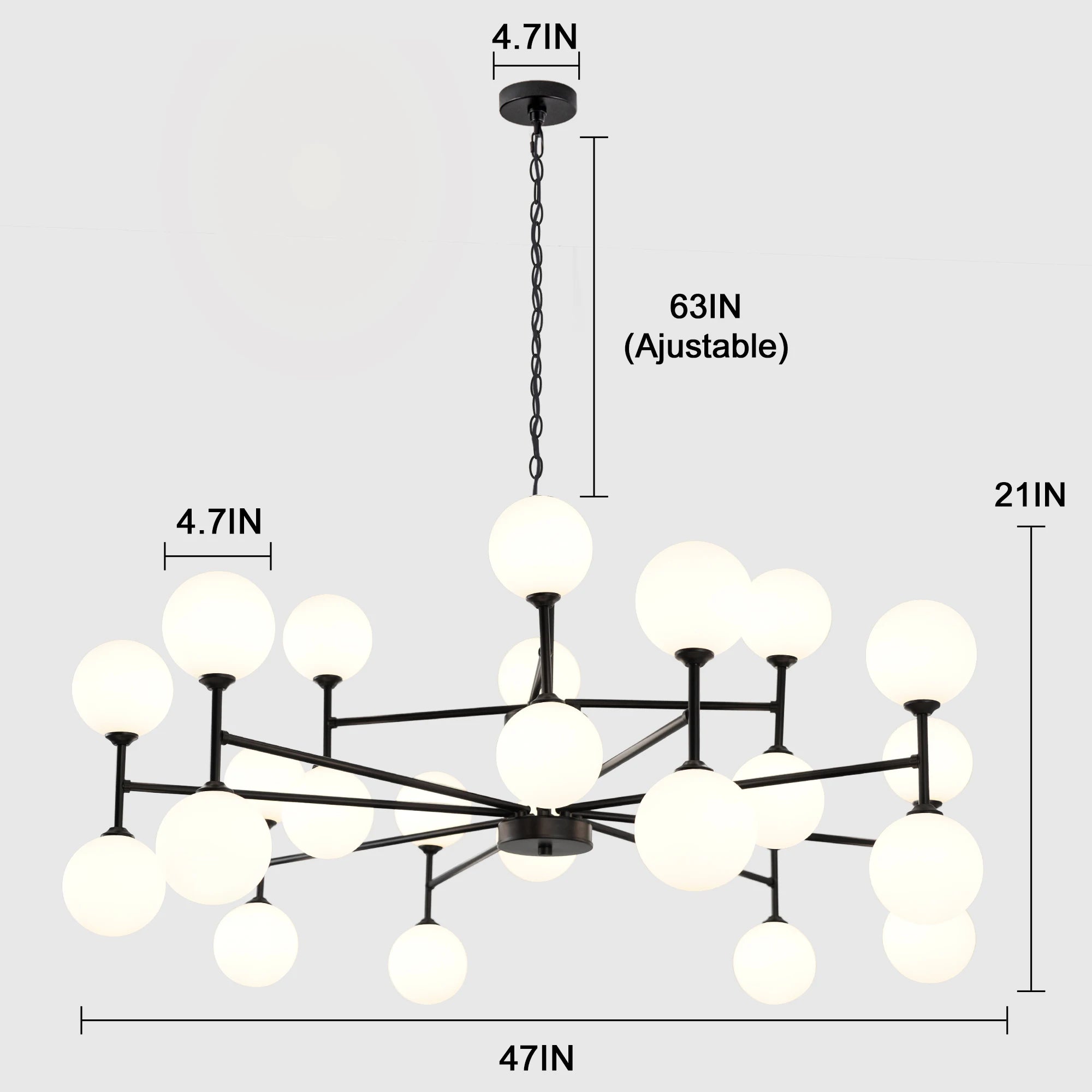 24-Light Sputnik Chandelier Black with Glass Shades Bubble Chandelier for Dining Room Living Room Sputnik Light Fixtures