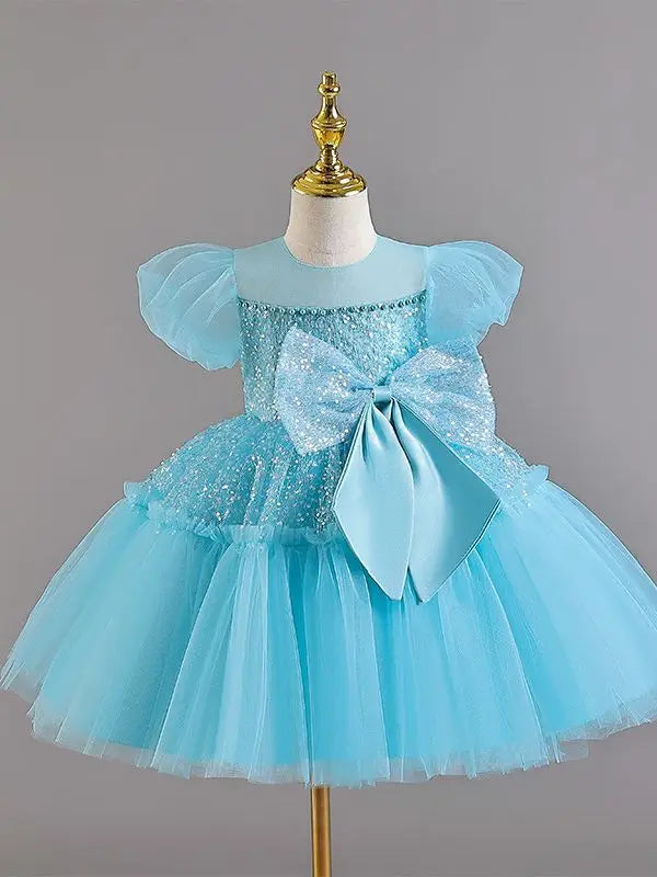 Summer clothing suitable for toddlers mesh large bow baby's first birthday ball dress white baby girl baptism dress