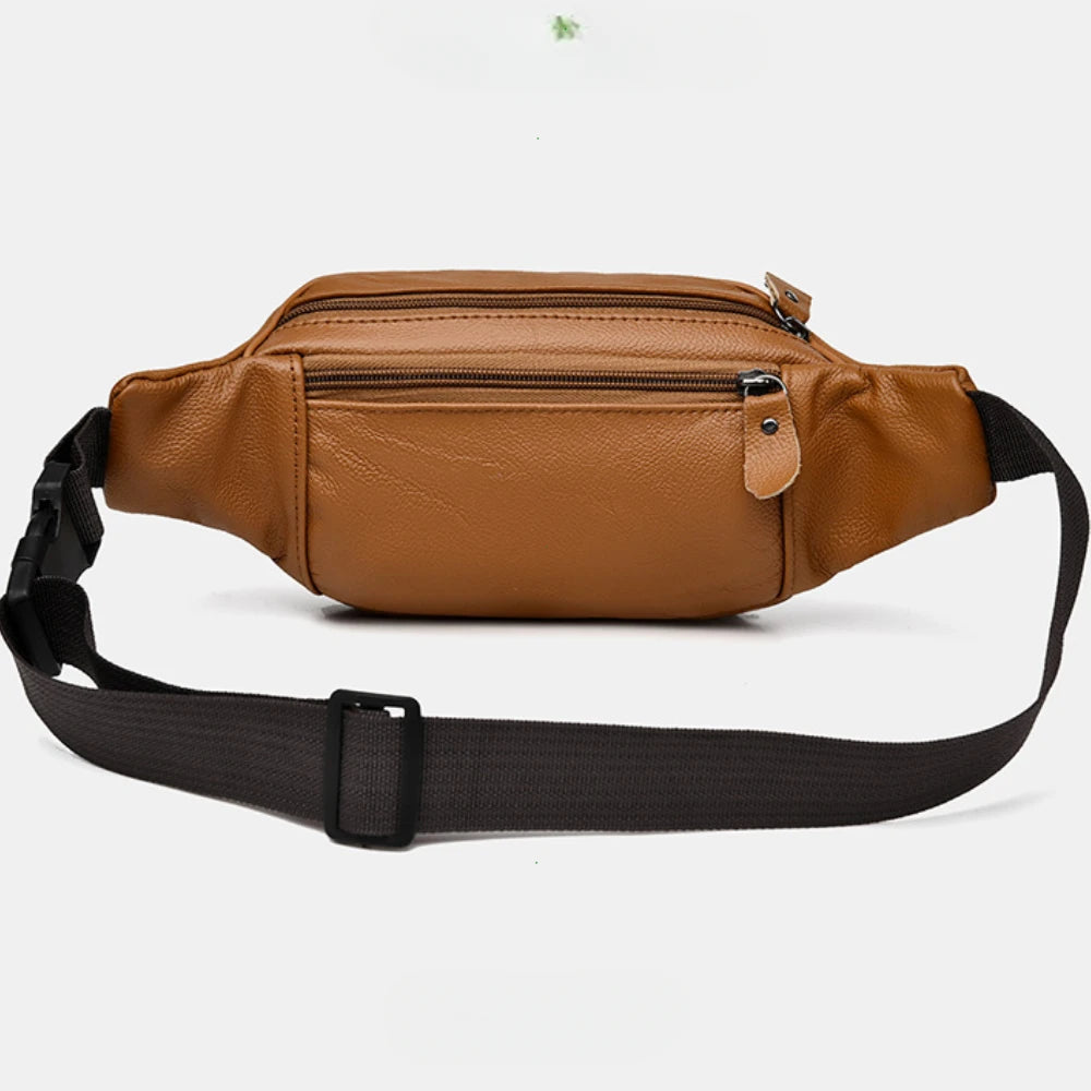 Large Capacity Waterproof PU Leather Men's Waist Bag Male Zipper Site Workers Travel Phone Bag Fanny Pack Men