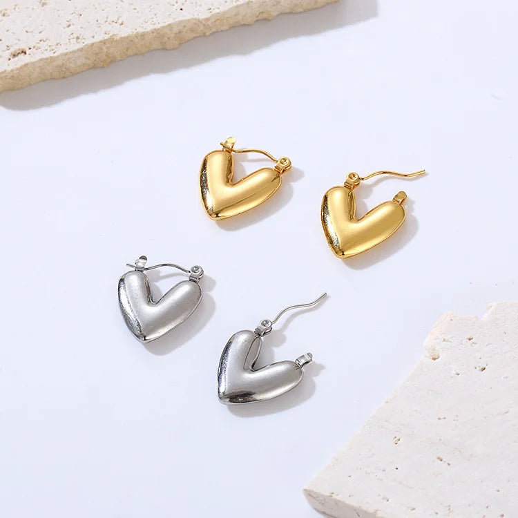 Most Popular Style Titanium Steel Hoop Earrings For Women C-type Peach Heart Round Ear Ring Non-fading Hot Selling Ear Jewelry