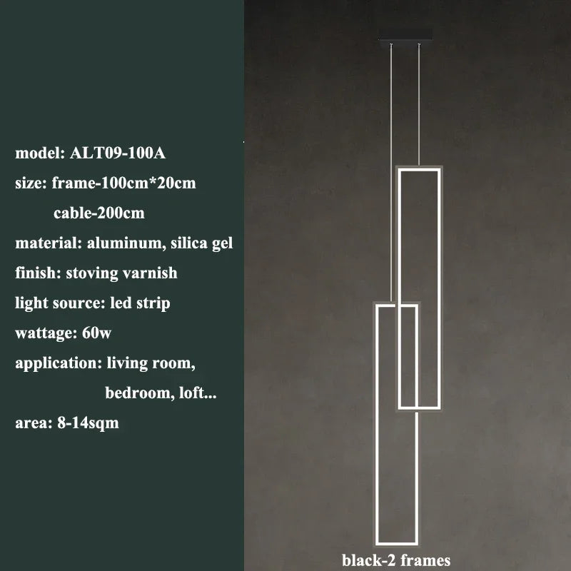 Modern Rectangle Led Pendant Lamp Living Room background Wall Chandelier Home Decor Bedroom Bedside Hanging Light Lustre Fixture