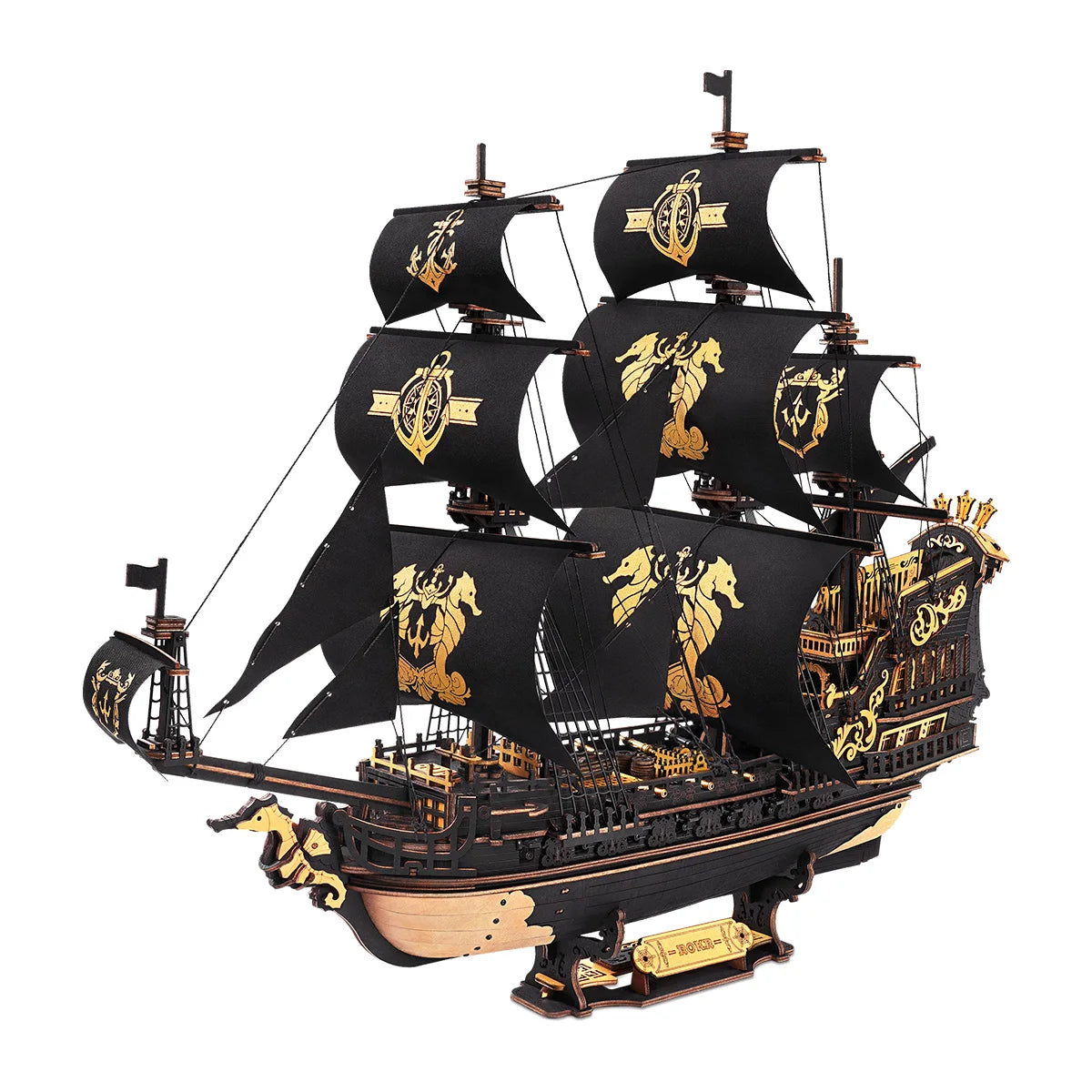 Robotime ROKR The Seahorse Barque Pre-colored Baroque-era Warship for Adult Gifts for Family Building Block Kit 3D Wooden Puzzle