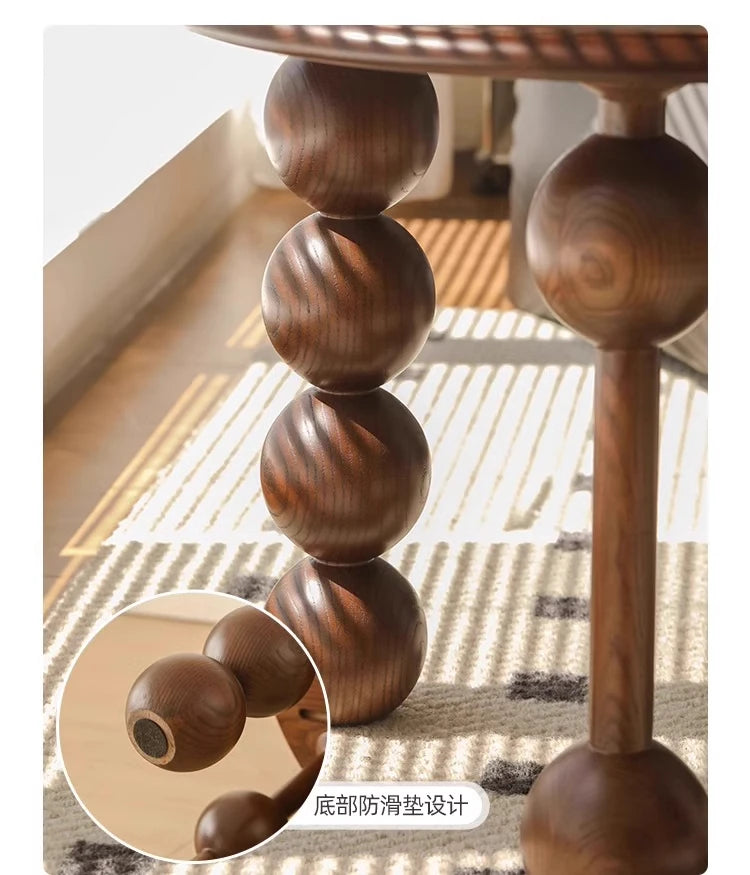 French Light Luxury Walnut Coffee Table Vintage Round Storage End Table Solid Wood Sofa Nightstand Living Room Bedside Accent
