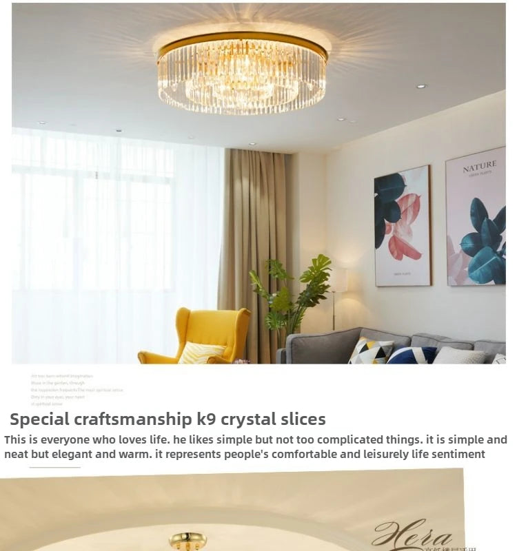 Modern LED Crystal Chandelier American Atmosphere Living Room Villa Hanging Light Bedroom Dining Room Pendant Lamp Home Decor