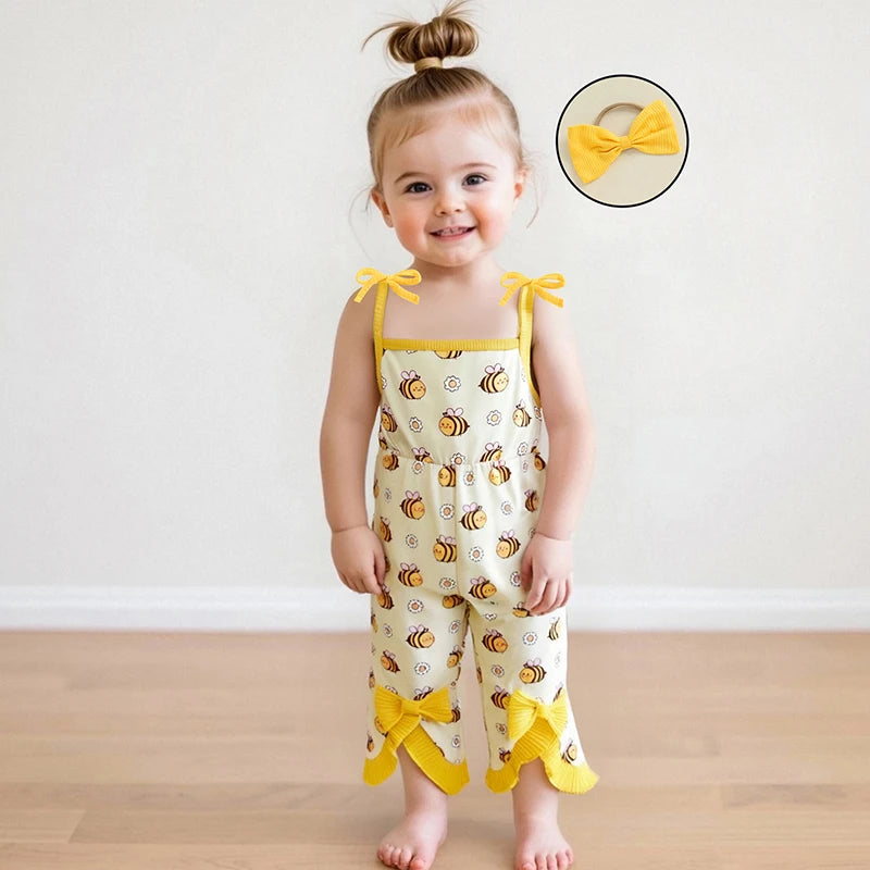 Adorable Infant Girl Floral Print Romper with Matching Headband Set for Summer Beach Vacation Outfit 2 Pcs Set