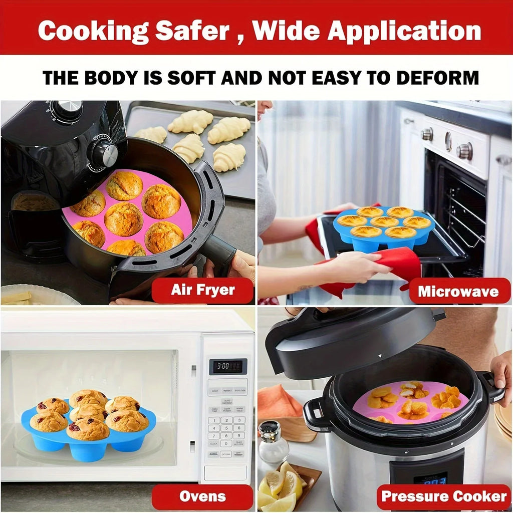 Silicone Egg Bite Molds for Air Fryer - 7-Cavity Non-Stick Muffin Pan for Cupcakes/Quiches/Tarts - Dishwasher Safe