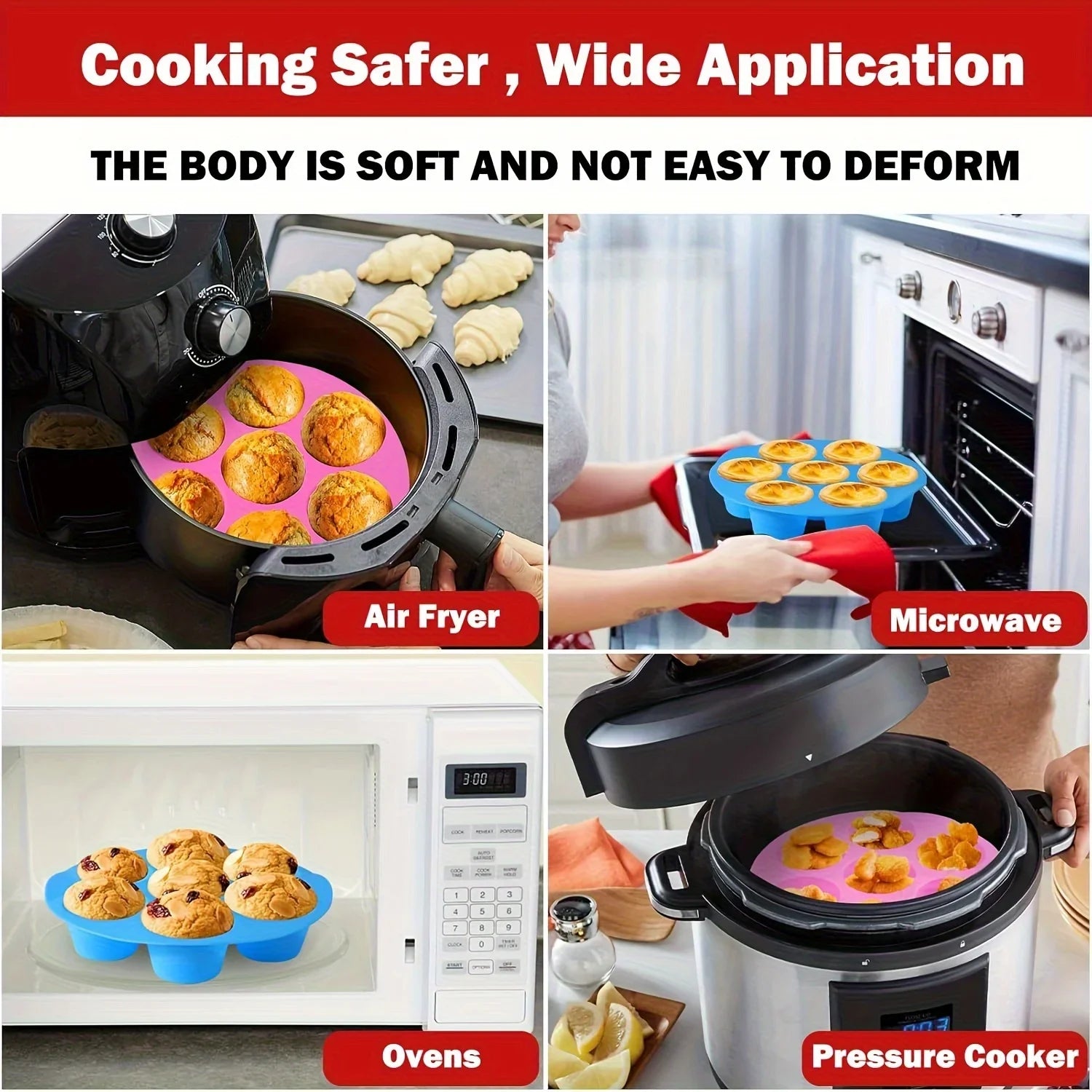 Silicone Egg Bite Molds for Air Fryer - 7-Cavity Non-Stick Muffin Pan for Cupcakes/Quiches/Tarts - Dishwasher Safe