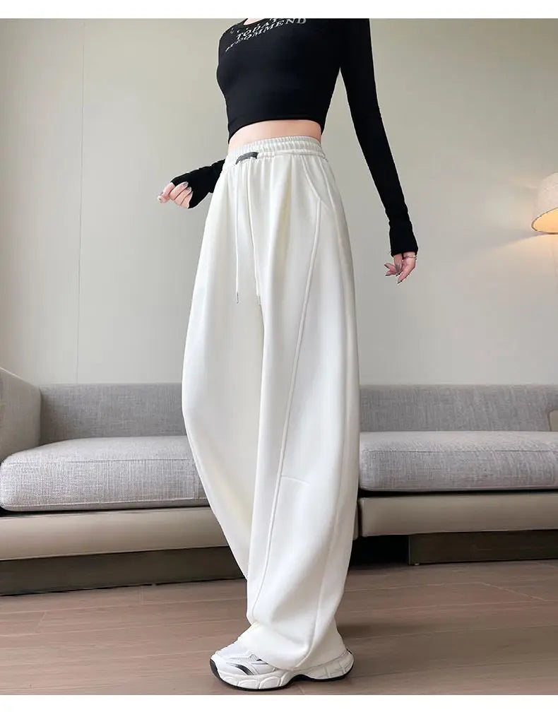 Loose Wide Leg Pants Women's High Waist Trousers Casual Sports Grey Curved Blade Long Length plus Size Comfortable Summer 2025