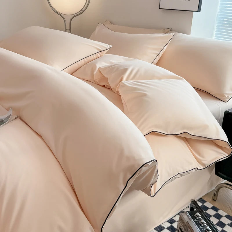 Black Color Bedding Set For Adults Simple Style Double Bed Sheet Sets Single/Queen/king Bed Cover Full Set Plain Bedding 이불세트
