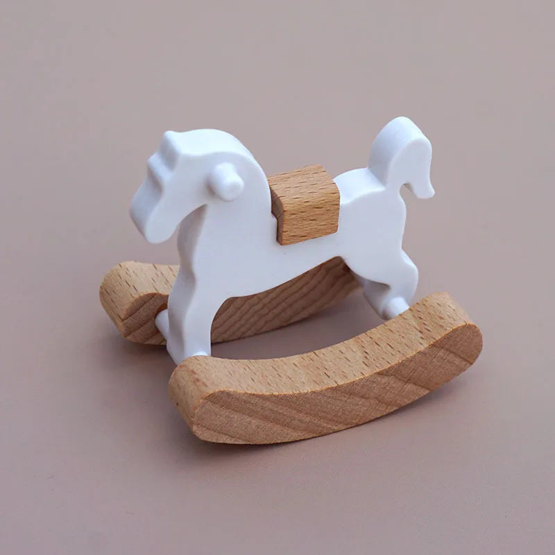 Dollhouse Wooden Horse Rocking Horse 1:12 Dollhouse Ornaments Mini Wooden Horse Model Fairy Garden Doll Decorative Accessories