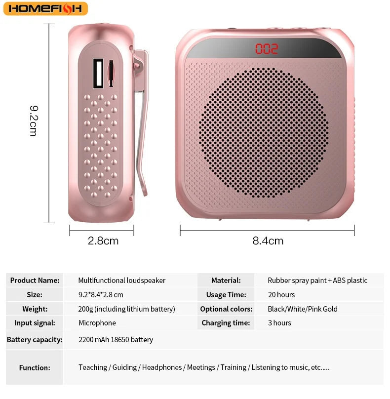 Portable speaker, voice and audio amplifier with microphone, tour guide, shopping mall hawking, teacher, teaching speaker, playe