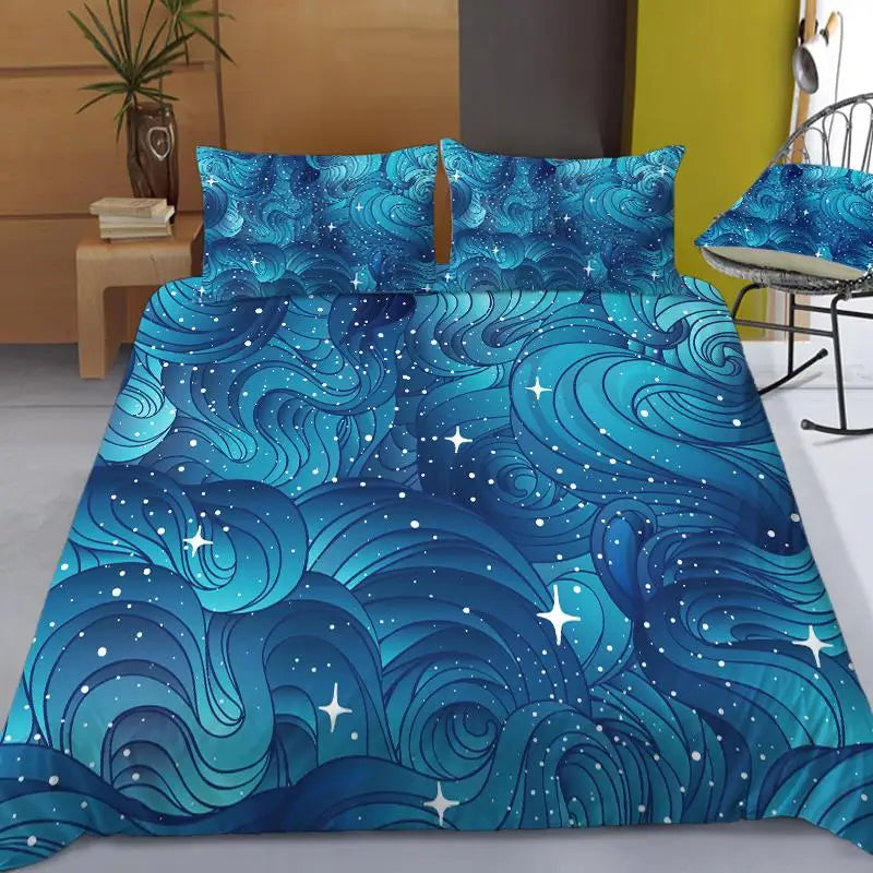 Stars Bedding Set Night Sky Kids Girls Boys Duvet Cover Set Dark Blue Home Textiles Galaxy Bedclothes Men Women Soft Quilt Cover