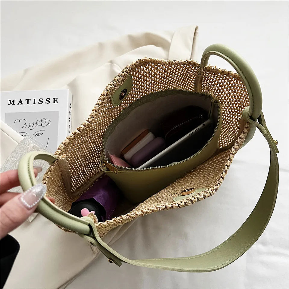 Summer Large Beach Bag Ladies Designer Tote Straw Woven Hollow Shoulder Out Soft Large Capacity Vacation Shopping Handbag Purse