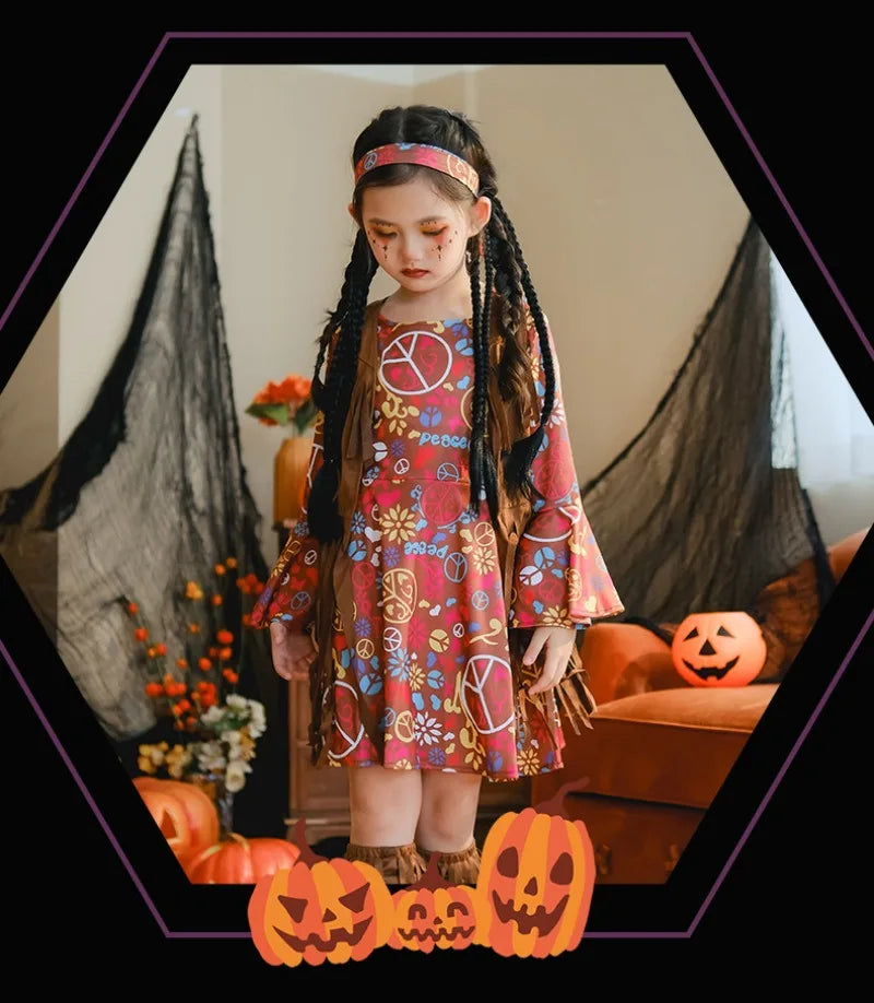 European and American Girls Dress Retro Hippie Vintage Style 70s Disco Party Costume Halloween Cosplay Outfit Stage Performance