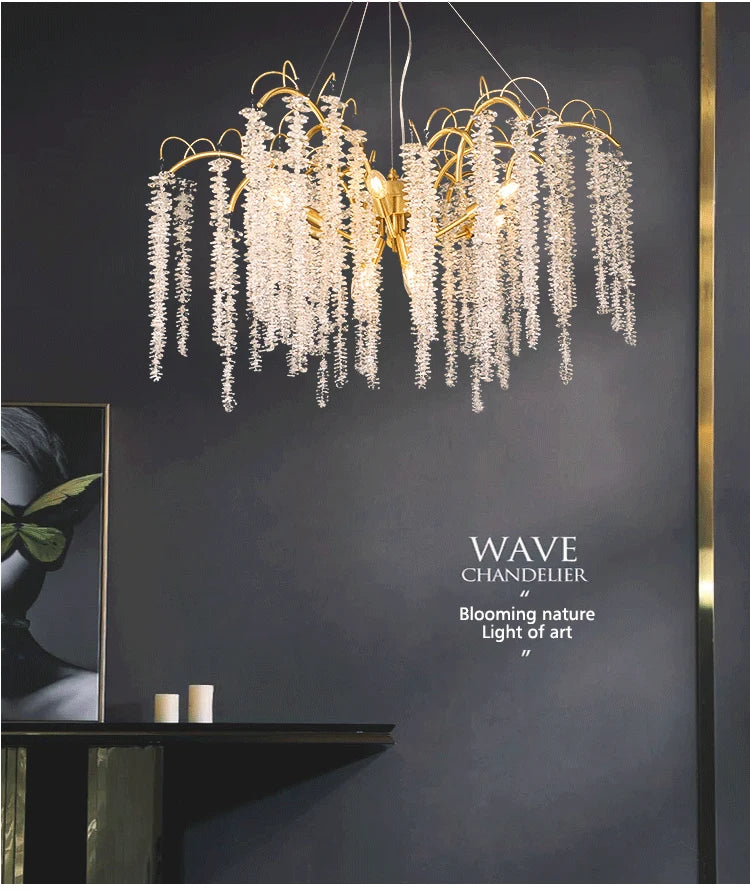 Morden LED Art Strip Crystal Ceiling Chandeliers Branch Pendant Lamp Villa Hall Hanging Light Home Decor Lustre Lighting Fixture