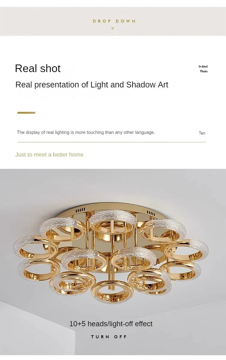 Modern Chandelier For Living Room Bedroom Nordic Golden Ring Ceiling Lamp Luxury Home Decor Indoor Ceiling Light Lustre Fixtures