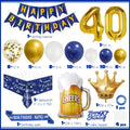 Men 30th 40th Birthday Decorations Night Blue Gold Birthday Balloon Garland Kit with Birthday Shoulder Strap and Tablecloth