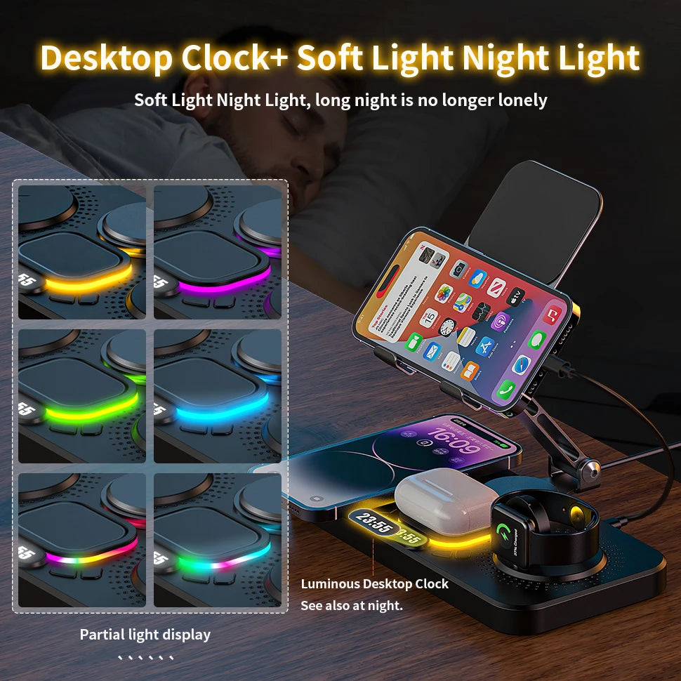 4 In 1 Foldable Wireless Chargeing Station For iPhone 17~12 Series, Wireless Charging Station For iWatch Series, AirPods Series
