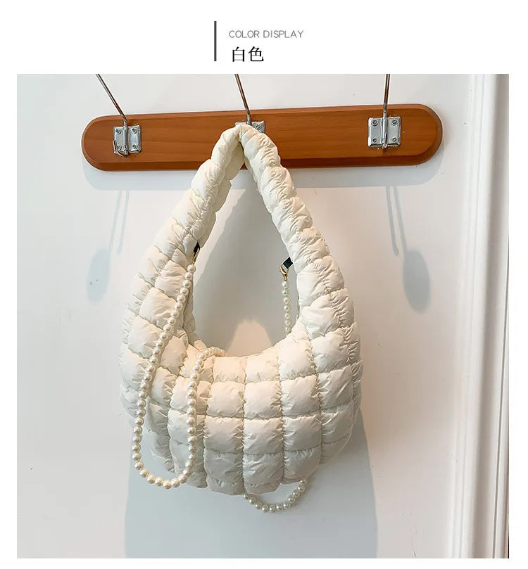 Quilted Embroidered Thread Women's Bag Pleated Cloud Mini Handbags Down Padded Lightweight Clutch Bag Cotton Small Shoulder Bags
