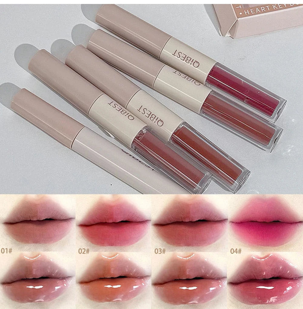 QIBEST Face Makeup Set 4pc Double End Lip Glaze, Pressed Powder,Blush,Eyeshadow, Eyebrow Pen,Eyeliner,Lip Oil Gift Cosmetics