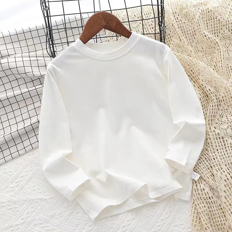 Children's Clothing 2025 Cotton Boys Girls T-Shirt Solid Long Sleeve Kids Cothes Autumn Sweatshirt Tops Teenage 6 8 10 12 Years