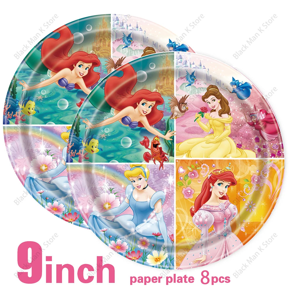Princess Snow Queen Theme Disposable Tableware Decorations Kid Girl Birthday Party Supplies Princess Cup Plate Tablecloth Set