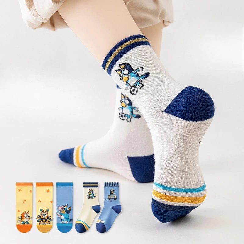 5pcs Bluey Bingo Fashion Cute Socks Anime Characters Men and Women Outdoor Cycling Comfortable Socks Birthday Gifts