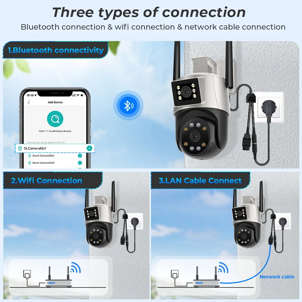 8MP 4K Dual Lens PTZ IP Camera Outdoor Ai Human Detection CCTV Security Camera Color Night Vision Wifi Surveillance Camera ICsee