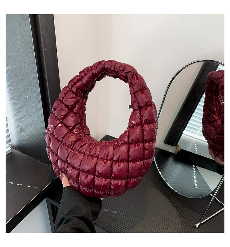 Quilted Embroidered Thread Women's Bag Pleated Cloud Mini Handbags Down Padded Lightweight Clutch Bag Cotton Small Shoulder Bags