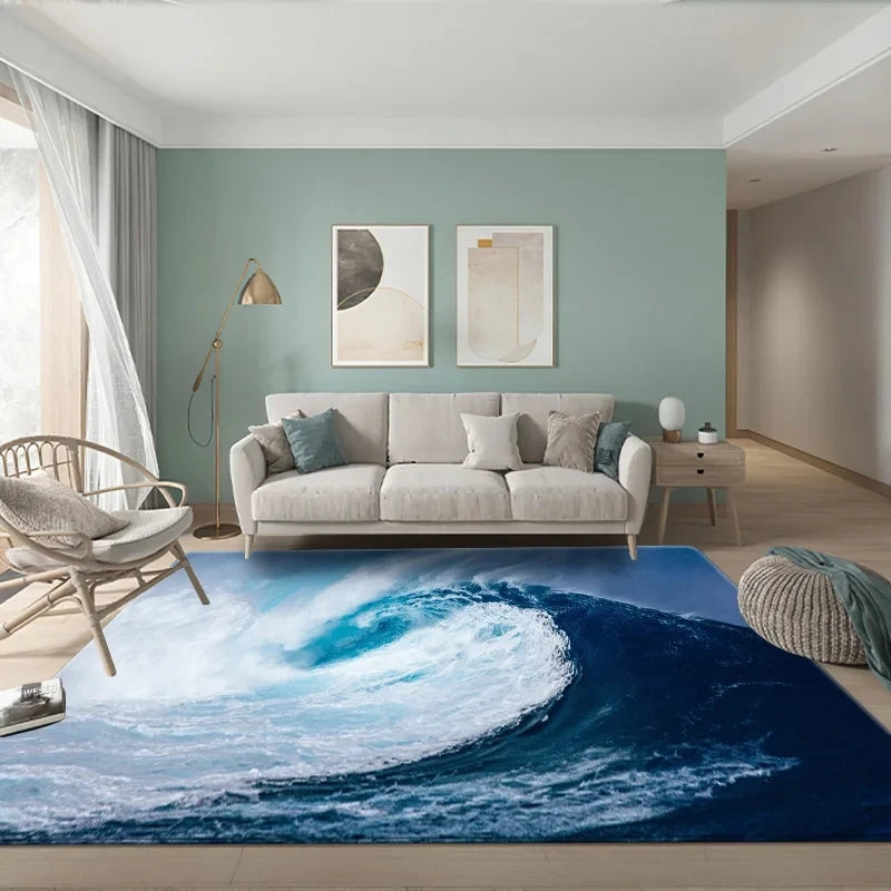 3D Carpets For Living Room Large Waves Beach Kids Room Rug Blue Kichen Mat Floor Carpet Modern Entracnce Mat Home Bathroom Rugs