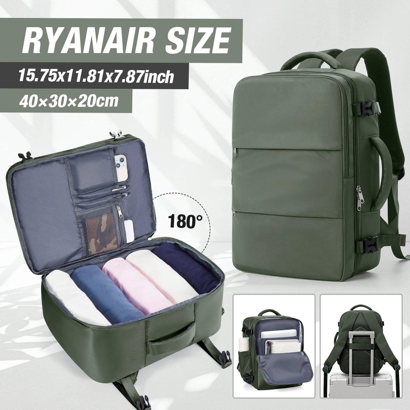 Ryanair 40x30x20 Luggage Cabin Bag, 40x30x20 Bag Men Women 15.6inch Laptop Bag Business  Travel Backpack，College School Backapck