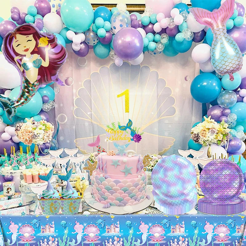 Mermaid Birthday Party Disposable Tablecloth Little Mermaid Party Table Cover Under the Sea Theme Kids Baby Shower Decorations