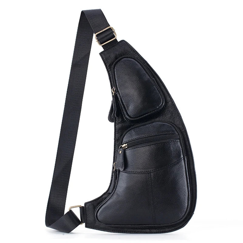 High Quality Men Genuine Leather Sling Cross Body Backpack Rucksack Multi-Pockets Casual Male Real Cowhide Shoulder Chest Bag