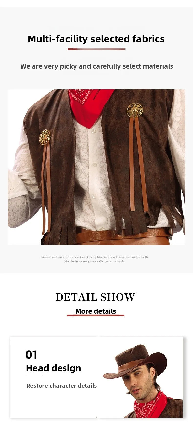 Adult Men's Western Cowboy Costume Halloween Cosplay Masquerade Role-playing Performance Outfit Traditional Chinese Stage Cos...