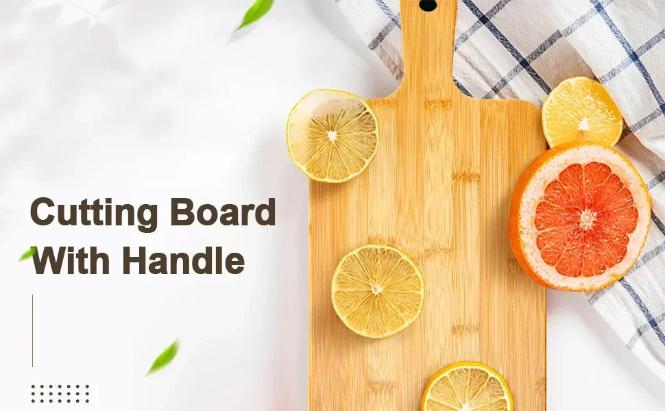 Bamboo Cutting Board with Handle Large Wooden Serving Board Kitchen Chopping Boards Charcuterie Board for Pizza Vegetables Meat