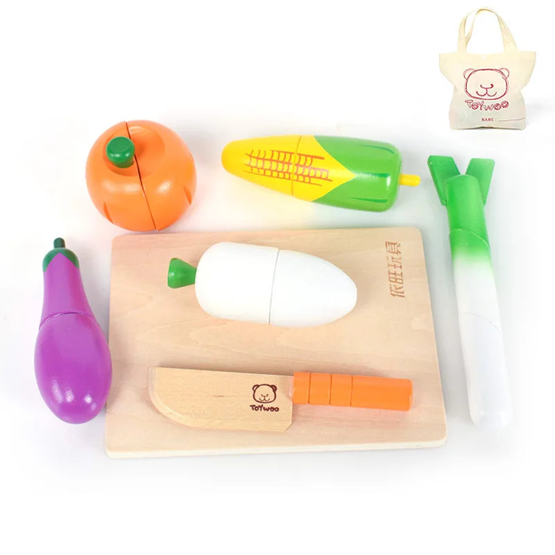 Wooden Pretend Play Food Kitchen Toys Classic Cutting Cooking Set Kids HousePlay Educational Imitation Game Toys for Girls Boys