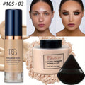 3 Pcs/Set Full Coverage Foundation with Oil-Control Powder and Puff - Waterproof Travel Set Easily Creating Everyday Looks