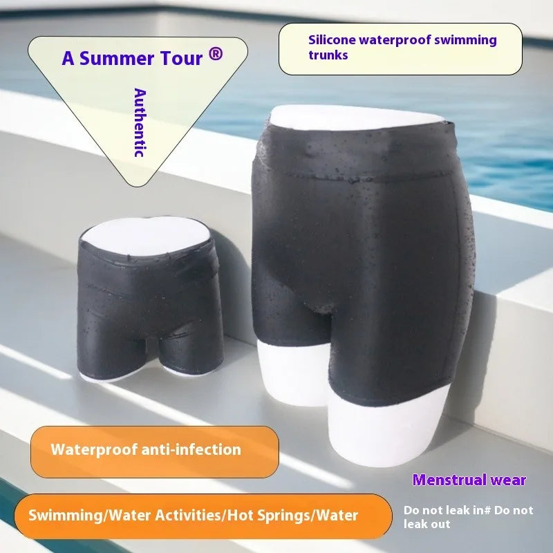 Waterproof Silicone Swim Trunks Quick-Dry Beach Swimming Shorts Men Women High-waist Pool Water Park Rafting High-elastic Trunk