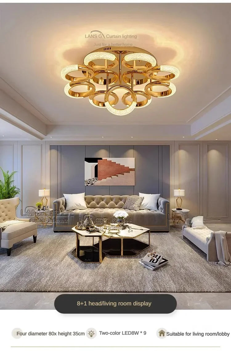Modern Chandelier For Living Room Bedroom Nordic Golden Ring Ceiling Lamp Luxury Home Decor Indoor Ceiling Light Lustre Fixtures