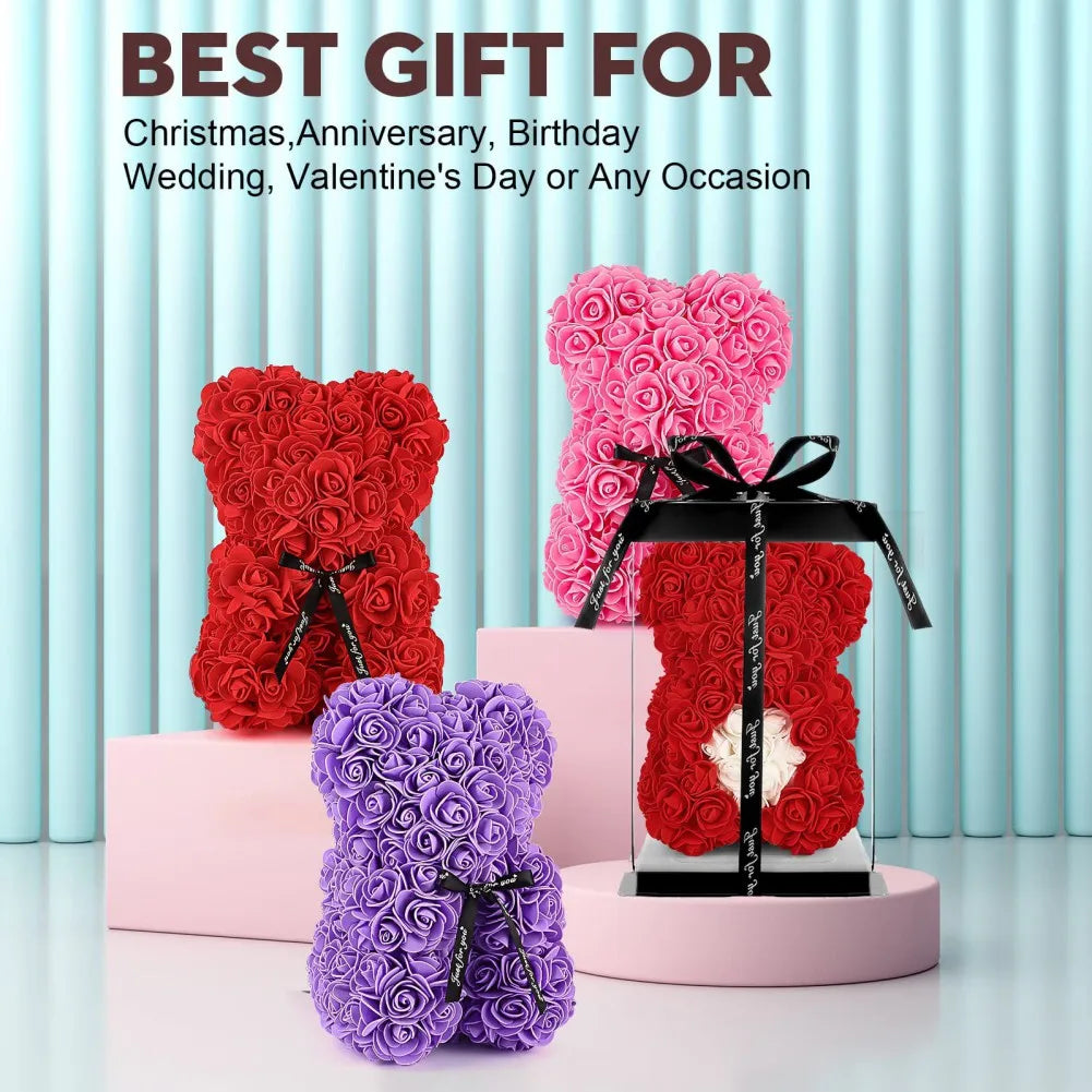Valentines Day Gifts for Her,Rose Bear Rose Teddy Bear 10 inch Artificial Rose Flower Bear for Wedding, Mothers Day Anniversary